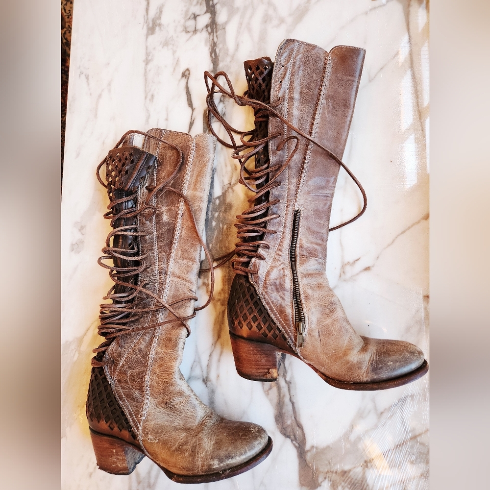 Brown Leather Lace-Up Boots